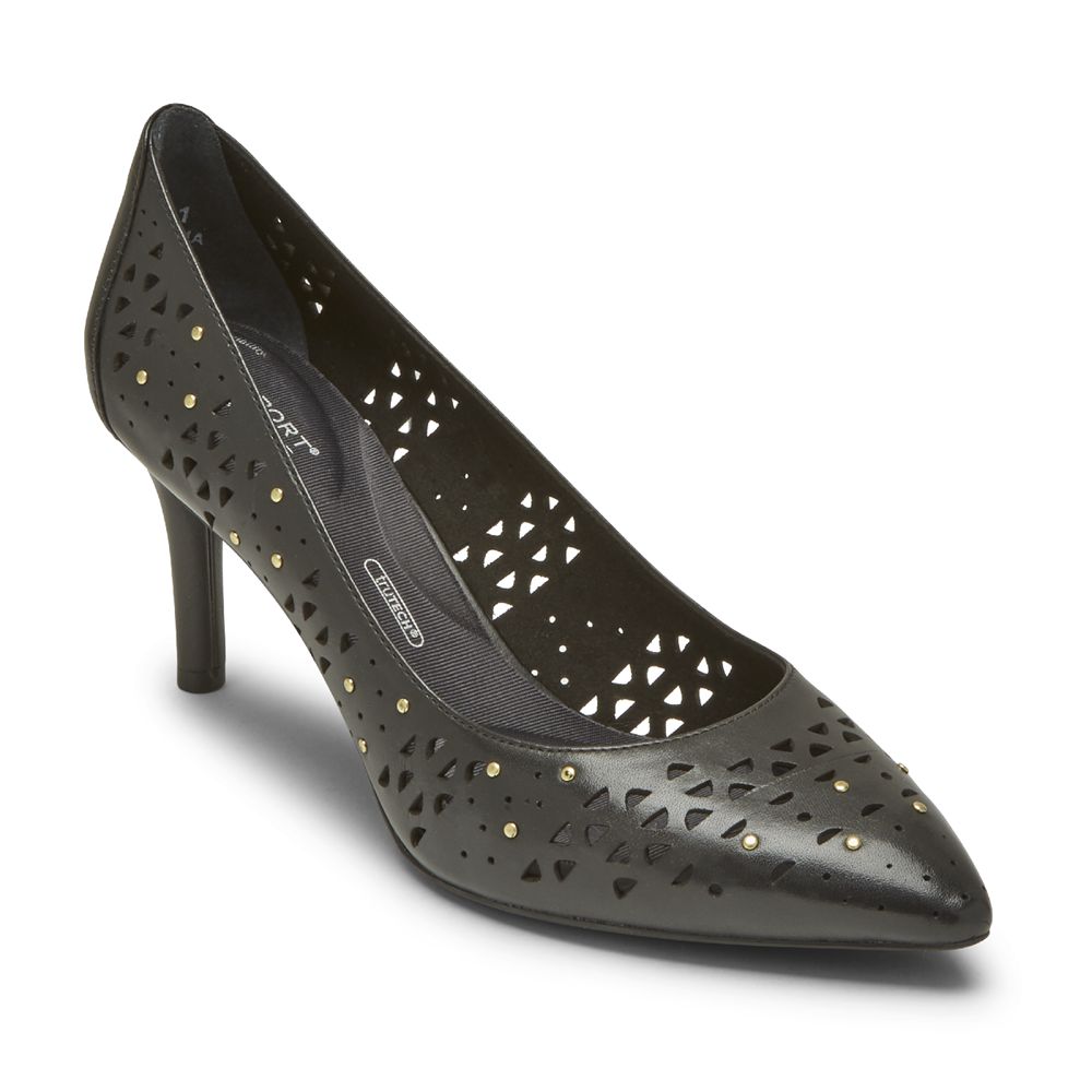 Rockport Canada Total Motion 75Mm Perforated Studded Heel - Womens Pumps Black (UZC938514)